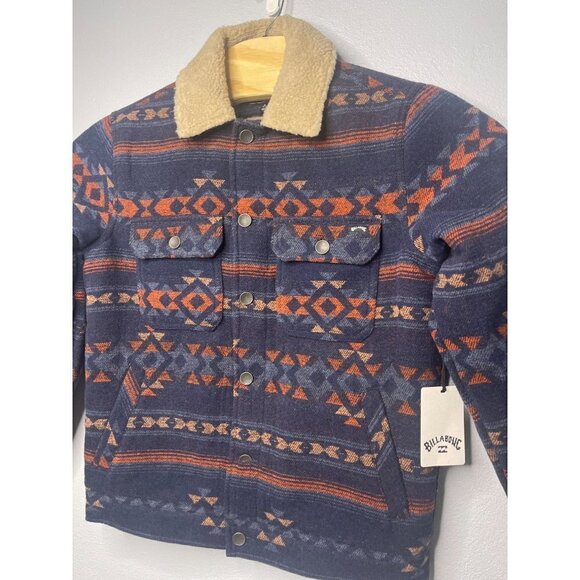 Billabong Fleece Lined Aztec Geometric Collared Jacket Pockets SZ S NEW - Picture 12 of 14